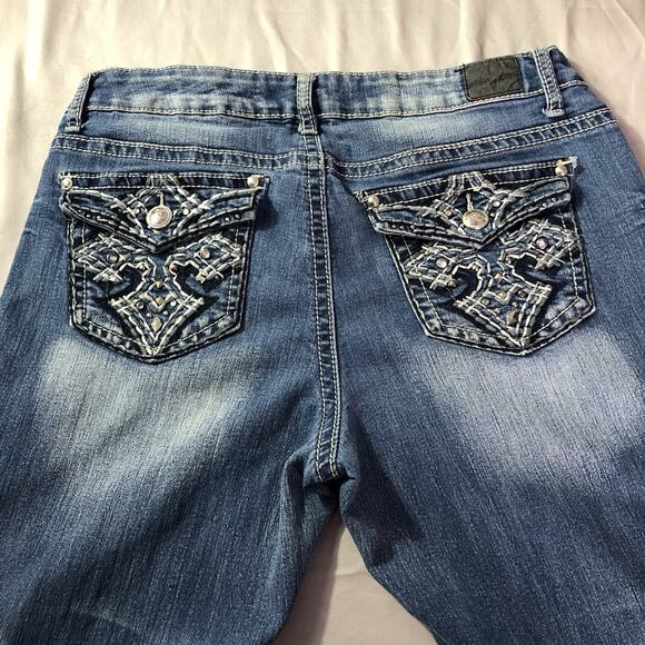 Love Nation Jeans Women's 12P Blue Denim Bootcut Pocket Flap Wings Western Rock - Picture 1 of 10
